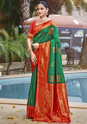 Green Jacquard Silk Saree Set