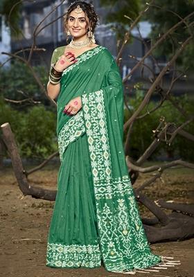 Green Jacquard Cotton Saree Set