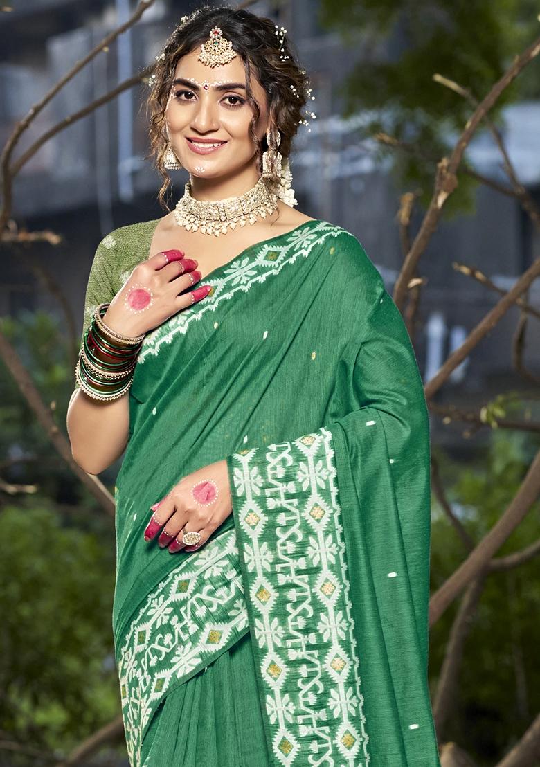 Green Jacquard Cotton Saree Set