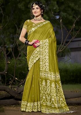 Mehendi Green Jacquard Cotton Saree Set
