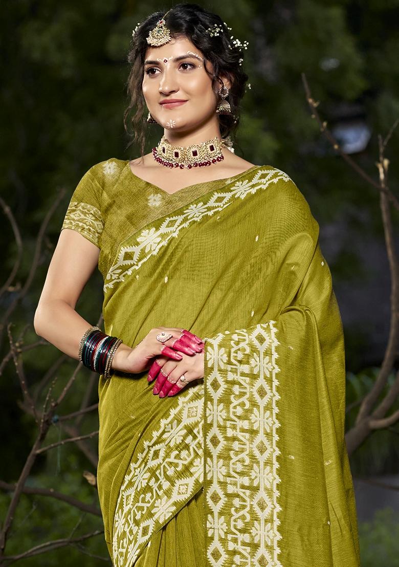 Mehendi Green Jacquard Cotton Saree Set