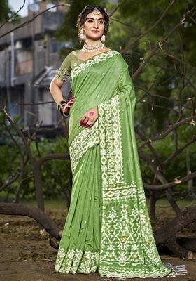 Pista Green Jacquard Cotton Saree Set