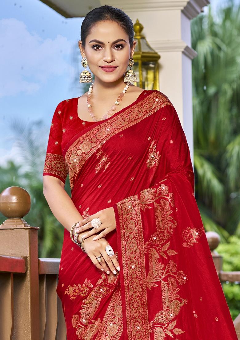 Red Jacquard Silk Saree Set