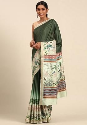 Dark Green Jacquard Cotton Saree Set