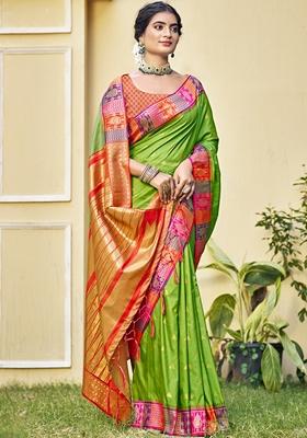 Light Green Jacquard Silk Saree Set