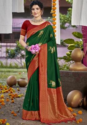 Green Jacquard Silk Saree Set