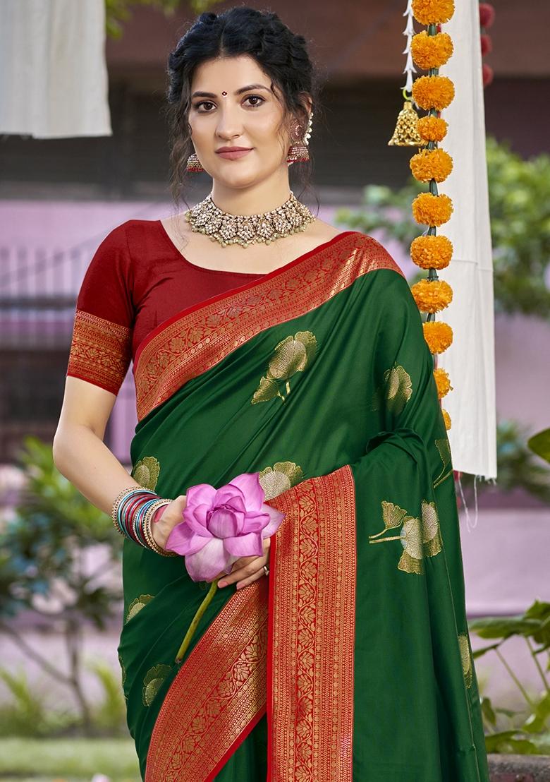 Green Jacquard Silk Saree Set