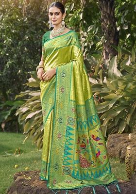 Parrot Green Jacquard Silk Saree Set