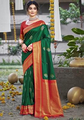 Green Jacquard Silk Saree Set