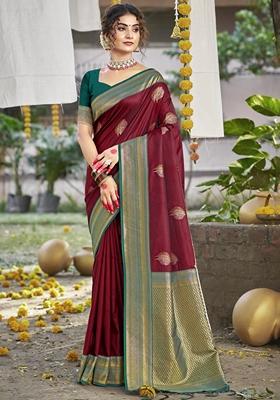 Maroon Jacquard Silk Saree Set
