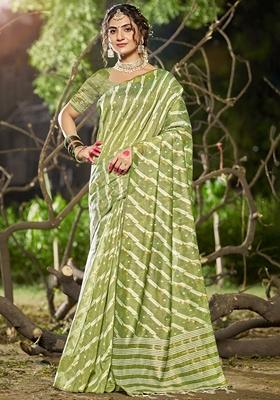 Pista Green Leheriya Print Linen Cotton Saree Set