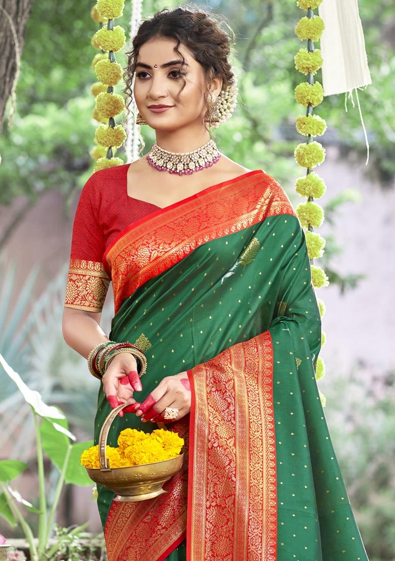 Green Jacquard Silk Saree Set