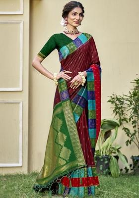Maroon Jacquard Silk Saree Set