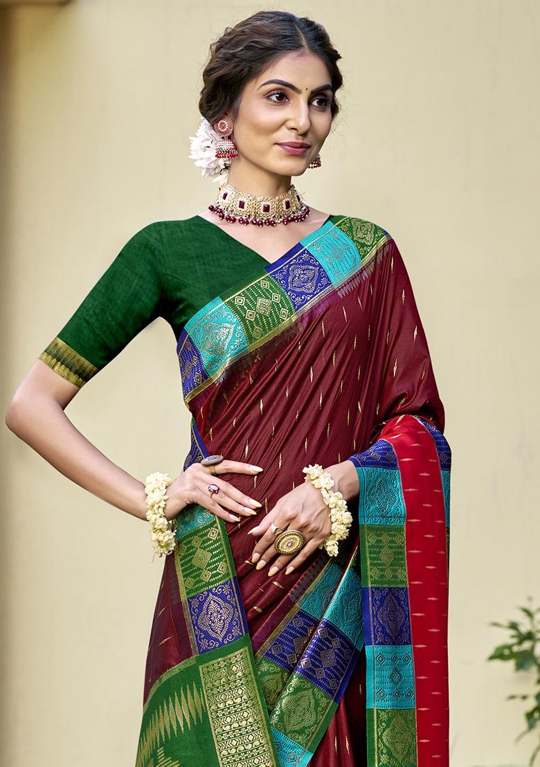 Maroon Jacquard Silk Saree Set
