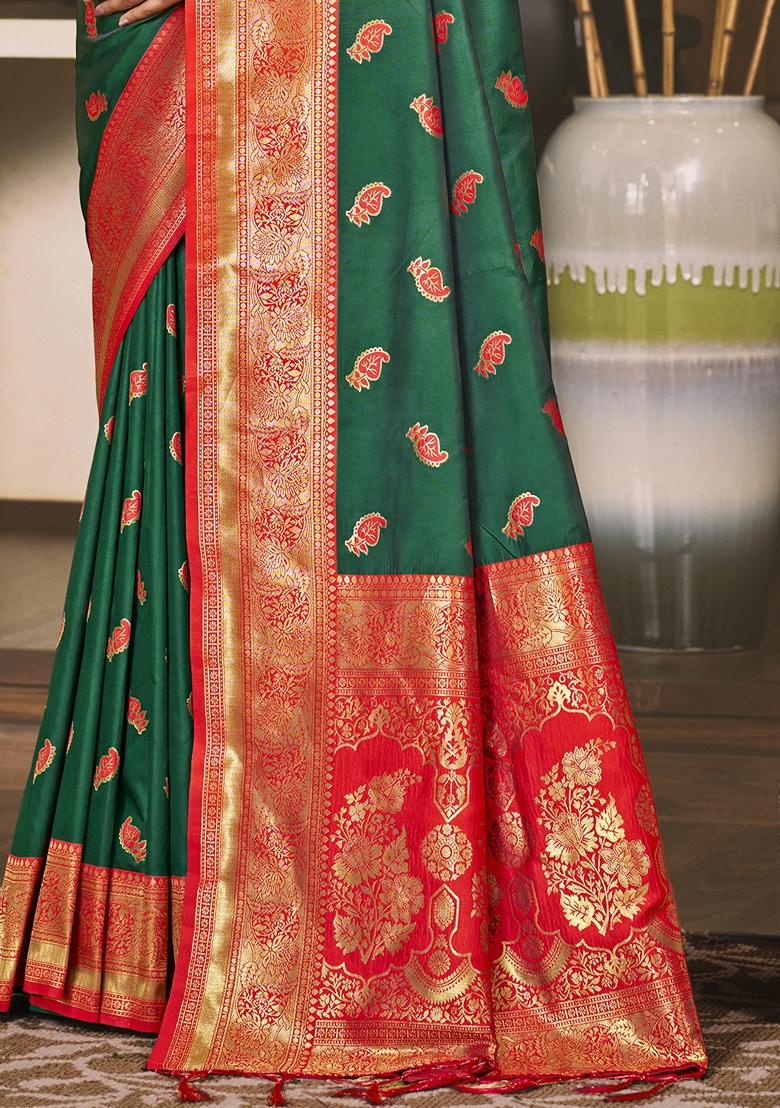 Green Jacquard Silk Saree Set