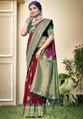 Maroon Jacquard Silk Saree Set