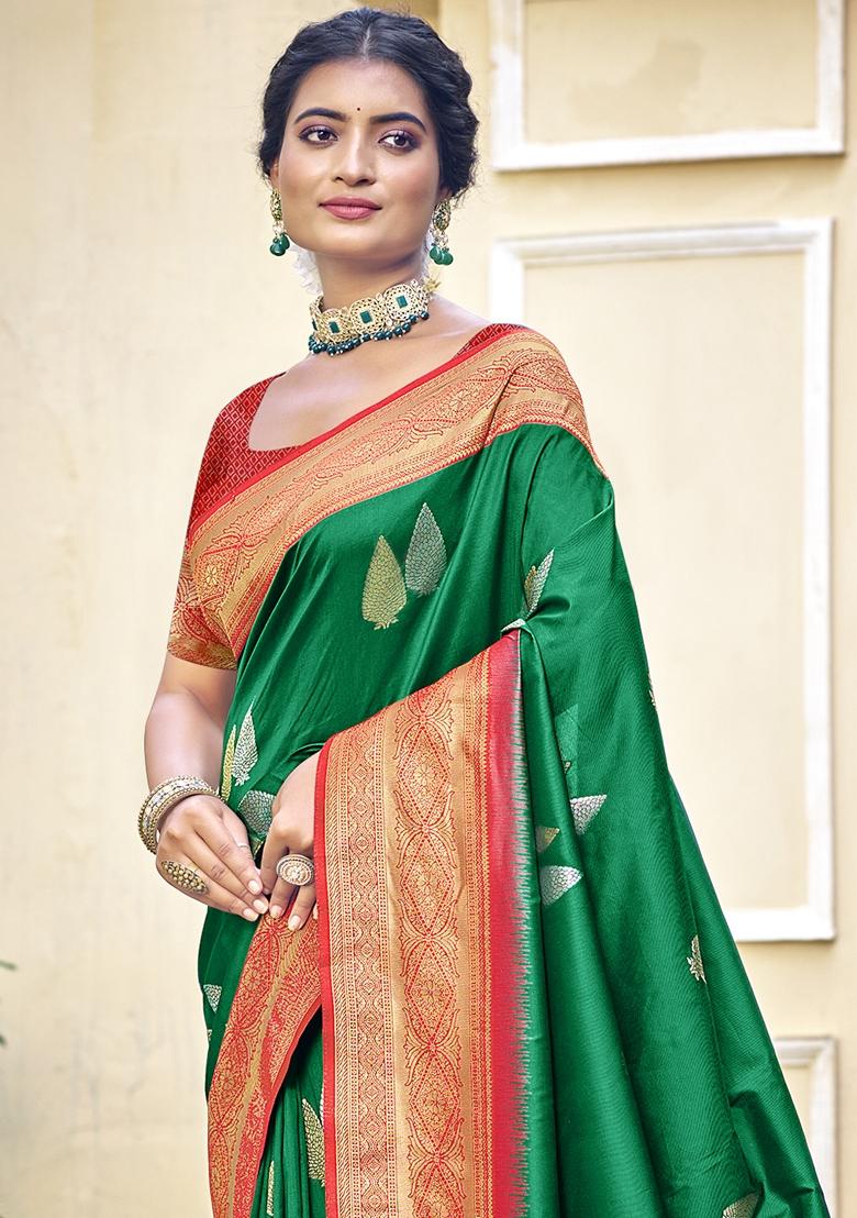 Green Jacquard Silk Saree Set