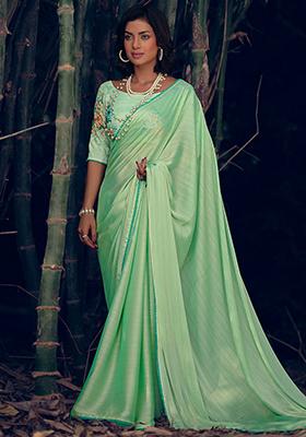 Green Woven Art Silk Saree Set