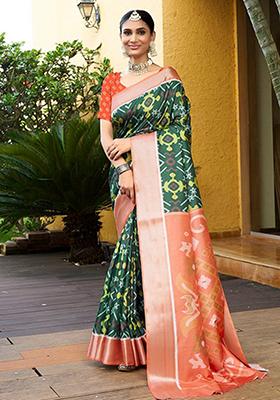 Green Bandhani Print Crepe Saree Set