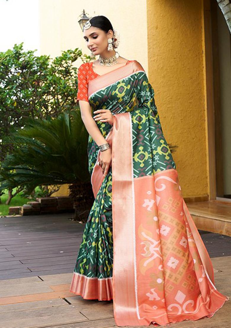 Green Bandhani Print Crepe Saree Set