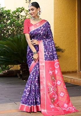 Purple Bandhani Print Crepe Saree Set