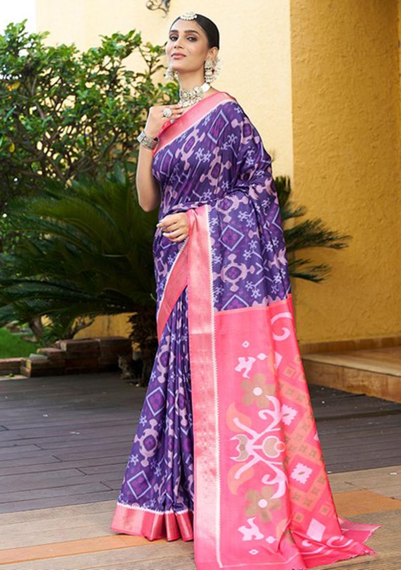 Purple Bandhani Print Crepe Saree Set