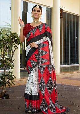 Multicolor Digital Print Cotton Saree Set