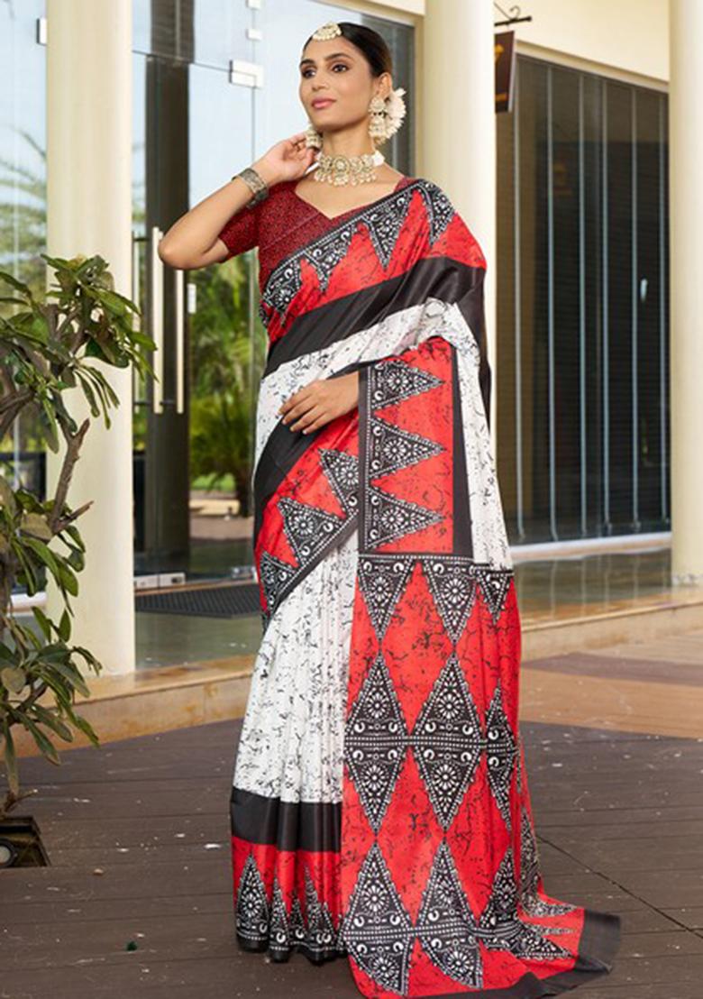 Multicolor Digital Print Cotton Saree Set