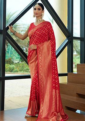 Red Bandhani Print Crepe Saree Set
