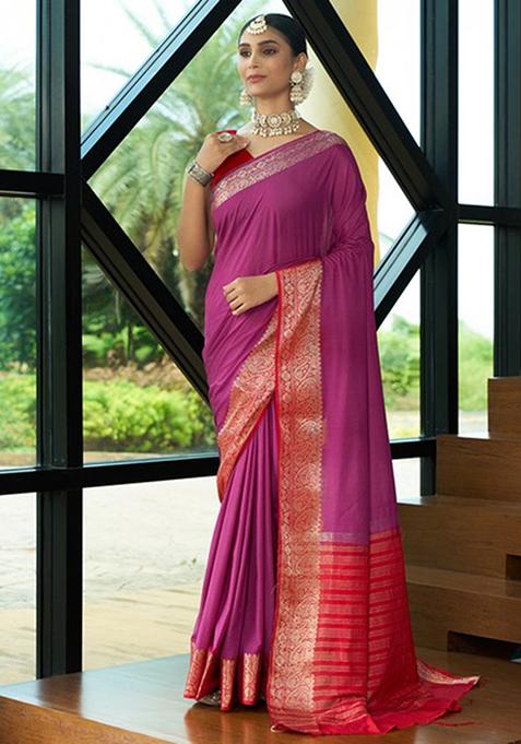 Wine Woven Crepe Saree Set