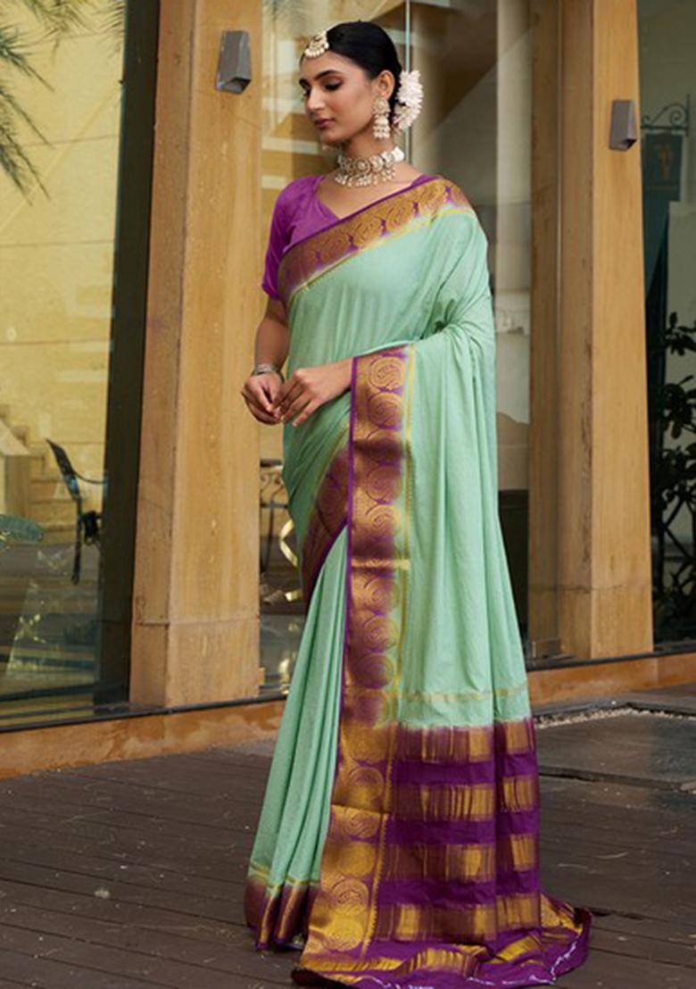 Green Woven Crepe Saree Set