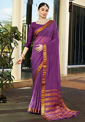 Purple Woven Crepe Saree Set