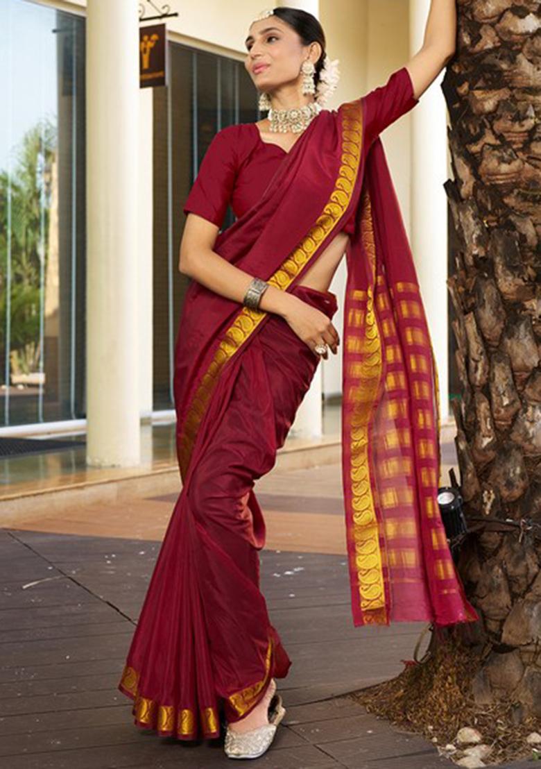 Red Woven Crepe Saree Set