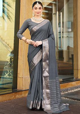 Grey Woven Crepe Saree Set