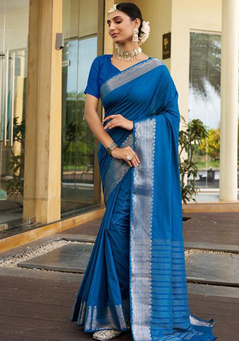 Blue Woven Crepe Saree Set