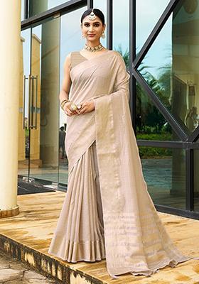Brown Striped Khadi Saree Set