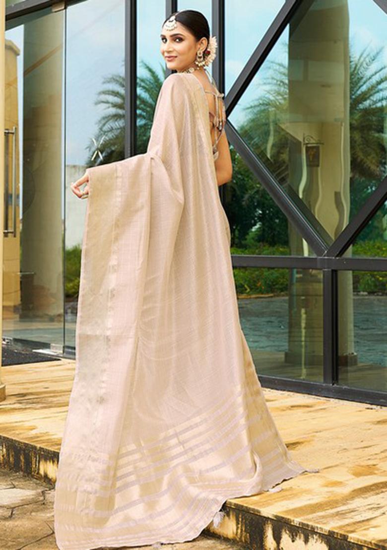 Brown Striped Khadi Saree Set