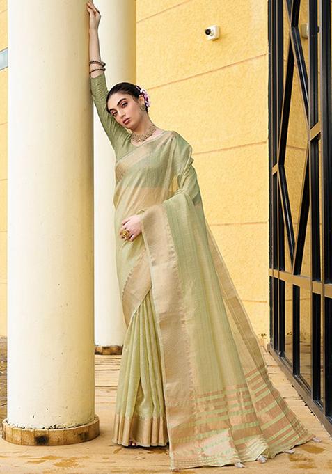 Green Striped Khadi Saree Set