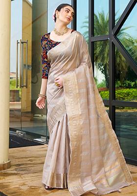 Brown Striped Khadi Saree Set