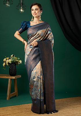 Grey Woven Banarasi Silk Saree Set