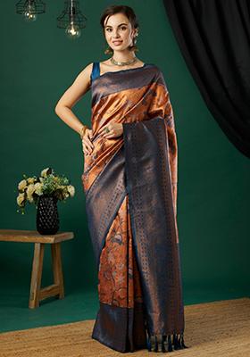 Peach Woven Banarasi Silk Saree Set