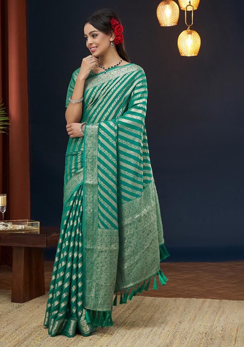 Aqua Blue Leheriya Print Georgette Saree Set