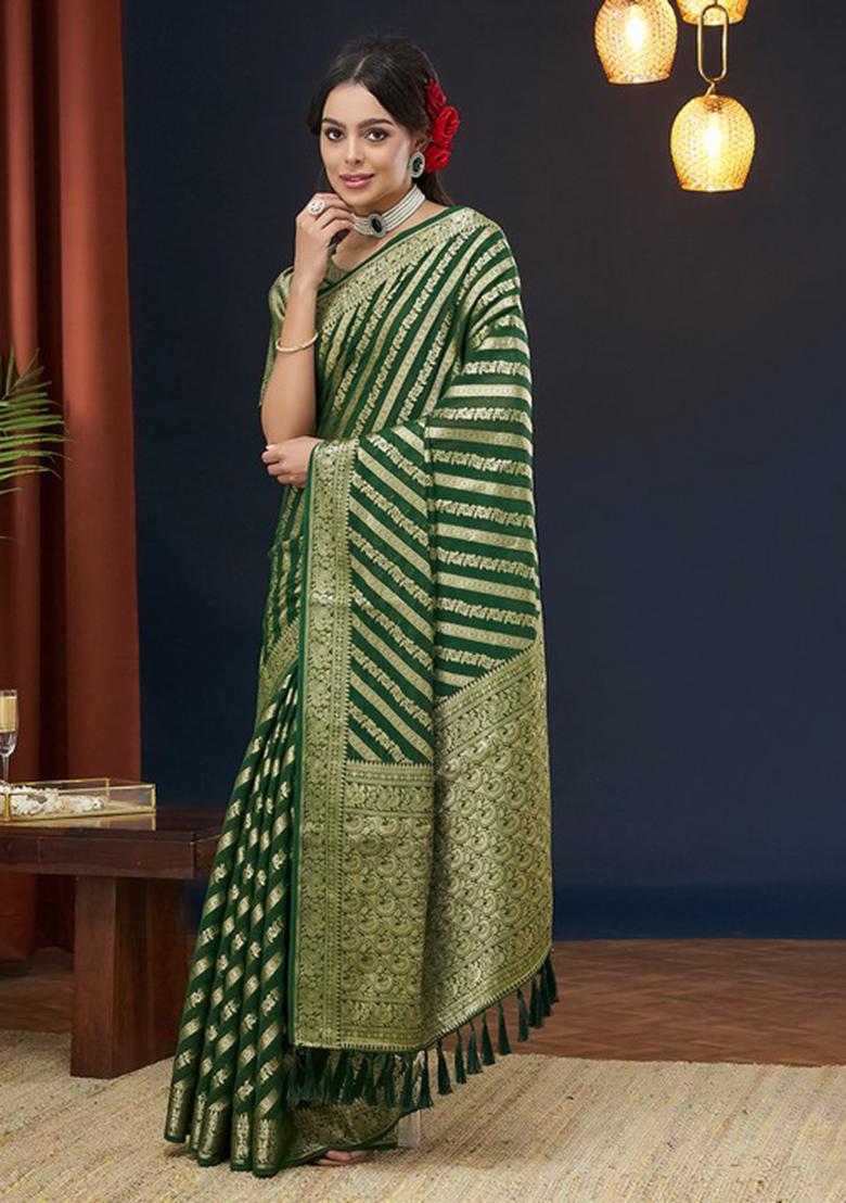 Green Leheriya Print Georgette Saree Set