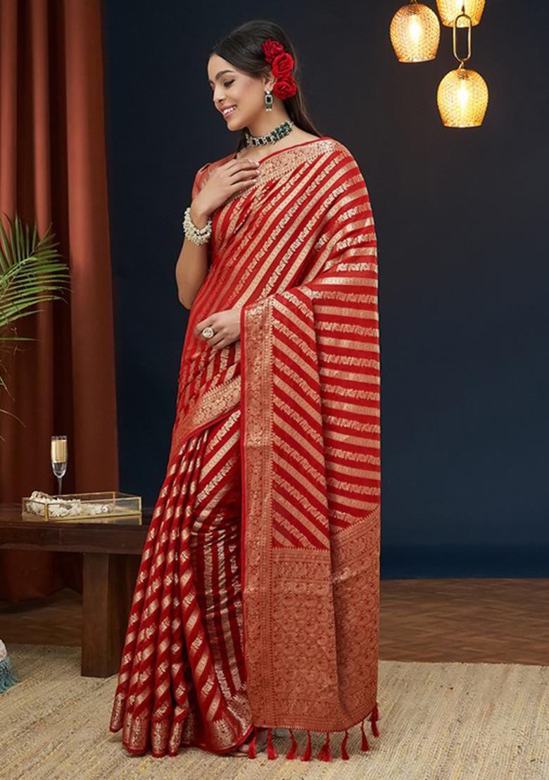 Red Leheriya Print Georgette Saree Set