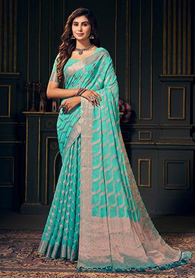 Aqua Blue Leheriya Print Georgette Saree Set