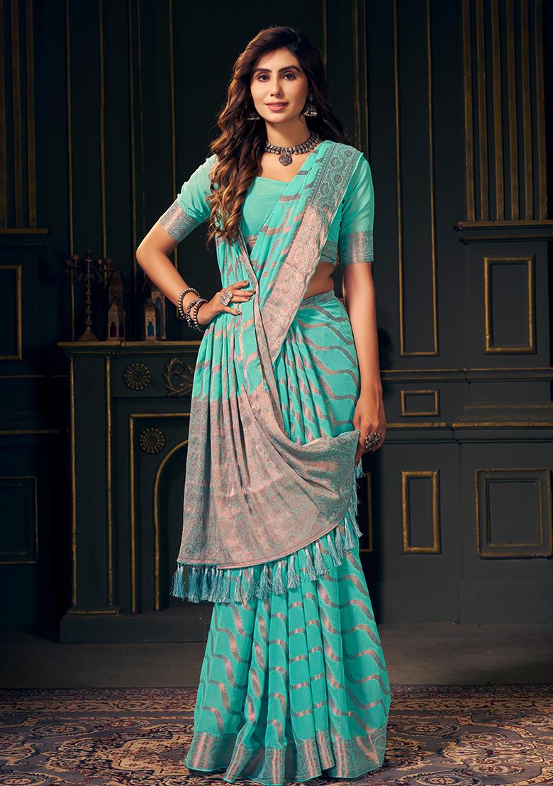 Aqua Blue Leheriya Print Georgette Saree Set