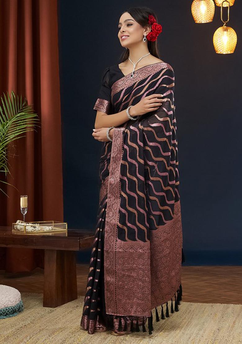 Black Leheriya Print Georgette Saree Set