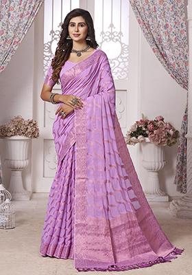 Lavender Leheriya Print Georgette Saree Set