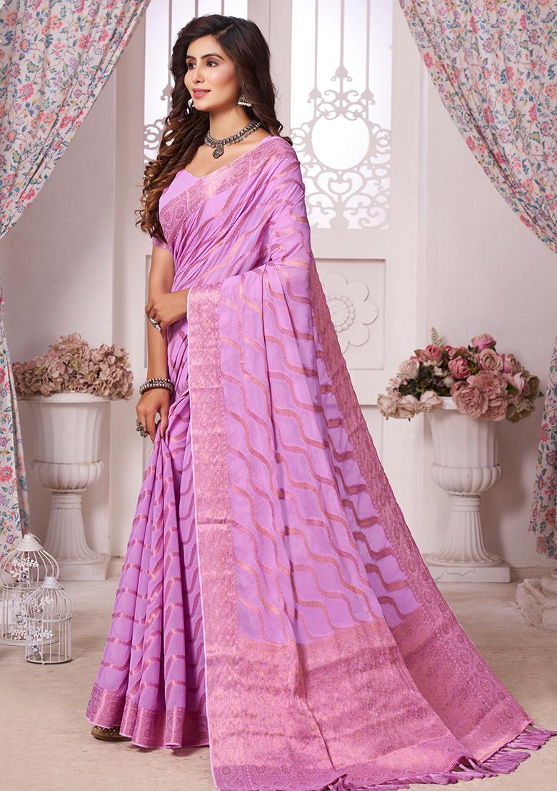 Lavender Leheriya Print Georgette Saree Set