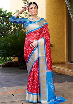 Red Digital Print Crepe Saree Set